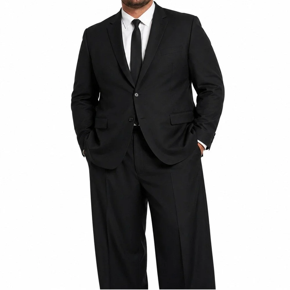 Sean John Suit Coat Pants 2 pc 48L 42W Black Stretch Raw Hem Legs Altered Wide